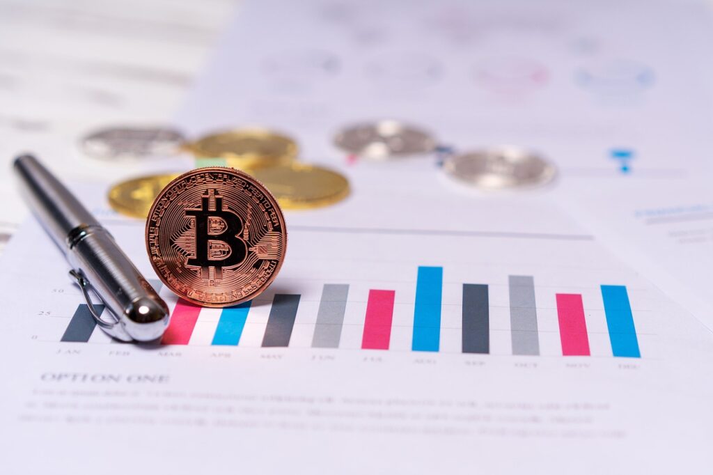 Digitale Währungen im Fokus: Kryptowährungen als innovative und risikoreiche Anlageoption für Investoren.